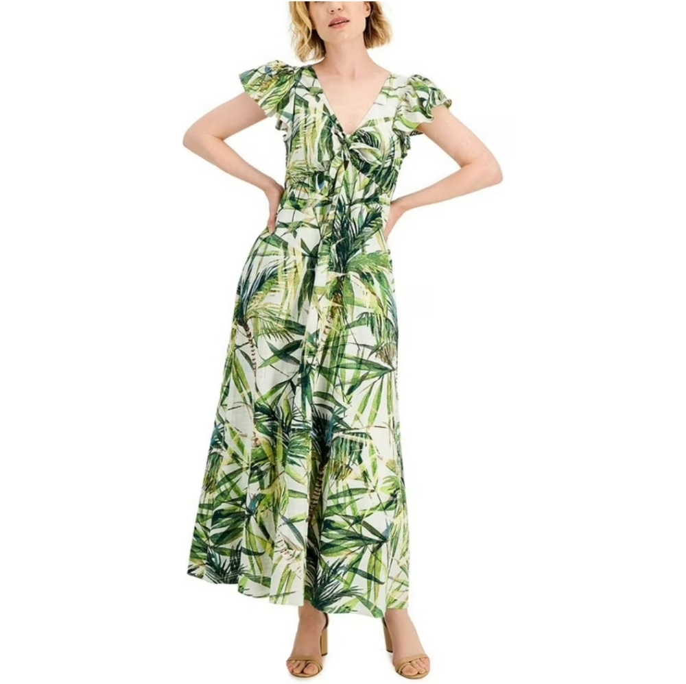 Taylor Cotton Printed Bow Tie Maxi Dress Womem Size 6